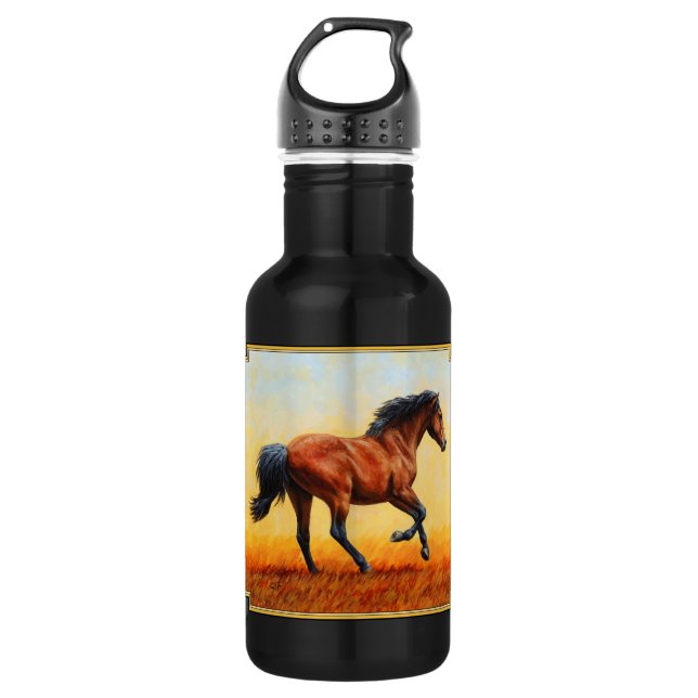 Bay Horse Galloping Stainless Steel Water Bottle (Front)