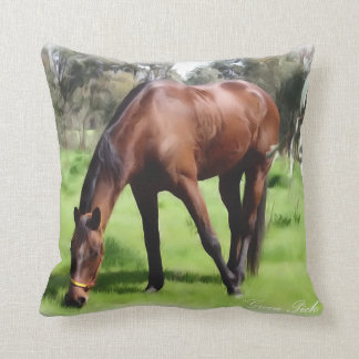 Bay Horse Green Pick Throw Pillow