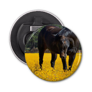Bay Horse in a Field of Yellow Flowers Bottle Opener