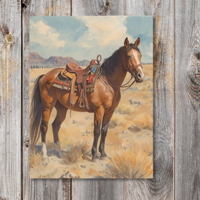 Bay Horse in the Desert Southwestern Postcard (Watercolor horse postcard)