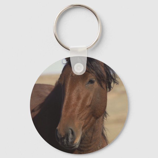 Bay Horse in Wind Keychain (Front)