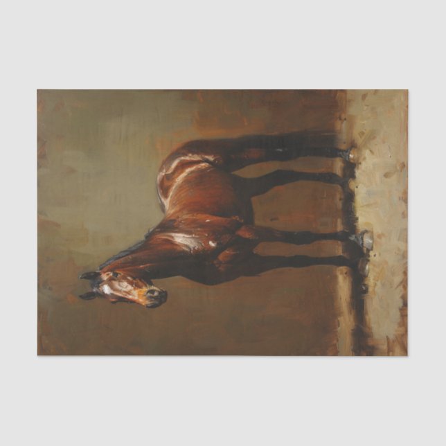 Bay Horse Standing Oil Painting Decoupage Tissue Paper (Front)