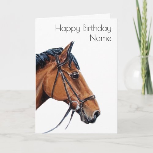 Bay Horse White Art Deco Birthday Card