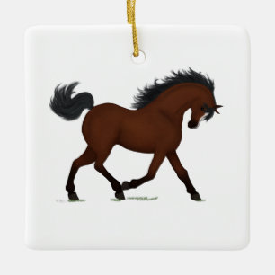 Bay Horse With Blaze Pony Charm NamePlate Memorial Ceramic Ornament