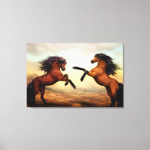 Bay Horses Rearing Canvas Print