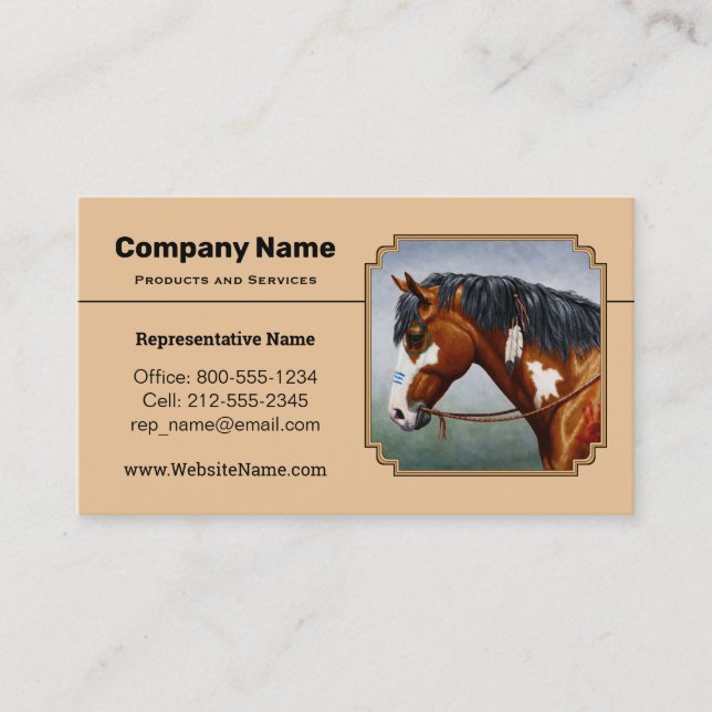 Bay Indian Pony Pinto Horse Tan Business Card (Front)