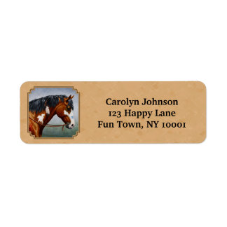 Bay Indian Pony Pinto Horse Tan Label