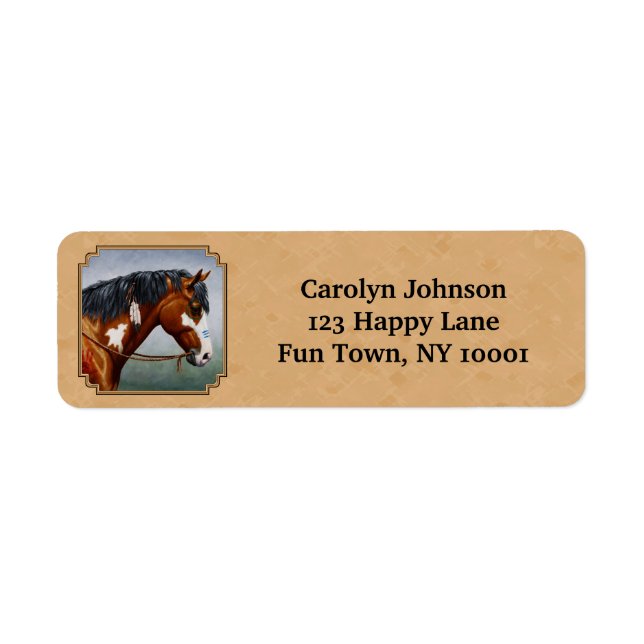 Bay Indian Pony Pinto Horse Tan Label (Front)