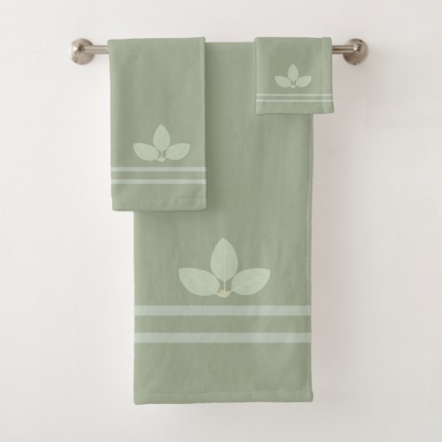 Bay Laurel Leaves  Stripes on Sage Bath Towel Set