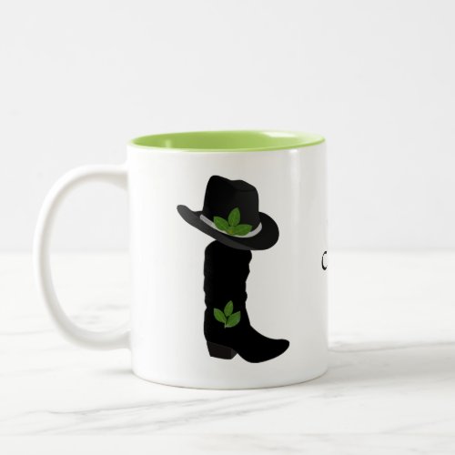 Bay Leaf Cowgirl Black Hat  Boot Two_Tone Coffee Mug