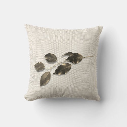 Bay Leaf Ivory Beige Warm Neutral Sepia Cottage Throw Pillow