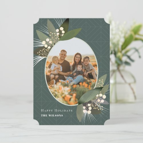 Bay Leaves  Berries Christmas Holiday Photo Card