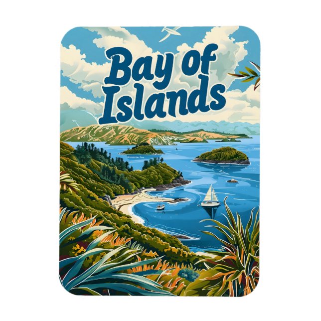Bay of Islands New Zeeland Vintage Magnet (Vertical)