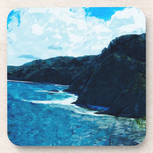 Bay On The Road To Hana Maui Abstract Beverage Coaster (Front)