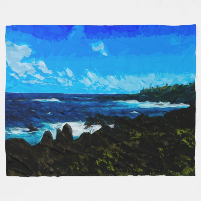 Bay On the Road to Hana Maui Abstract Fleece Blanket (Front (Horizontal))