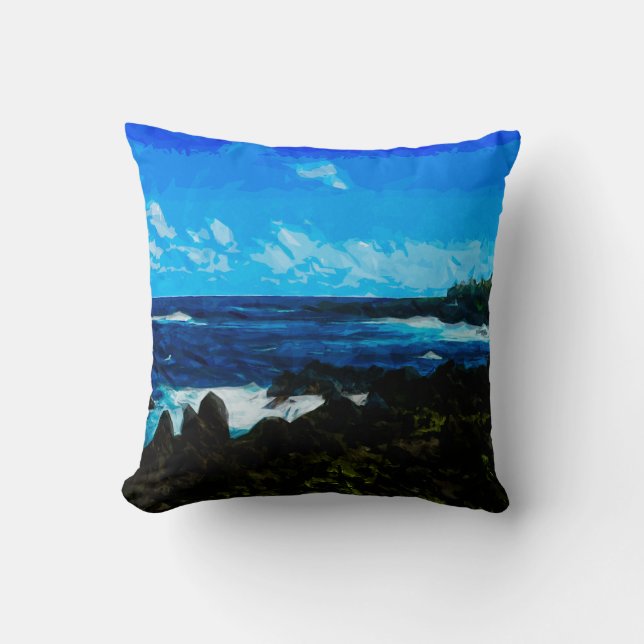 Bay On the Road to Hana Maui Abstract Throw Pillow (Front)