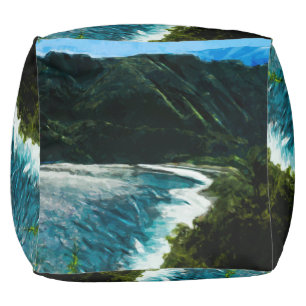 Bay On the Road to Hana Maui Hawaii Abstract Pouf