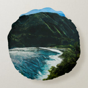 Bay On the Road to Hana Maui Hawaii Abstract Round Pillow
