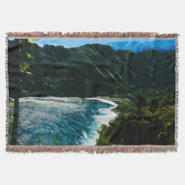 Bay On the Road to Hana Maui Hawaii Abstract Throw Blanket (Front)