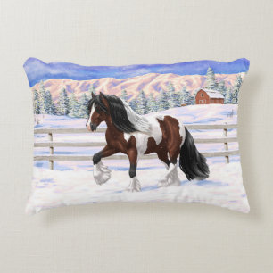Bay Pinto Brown Skewbald Gypsy Vanner Tinker Horse Accent Pillow