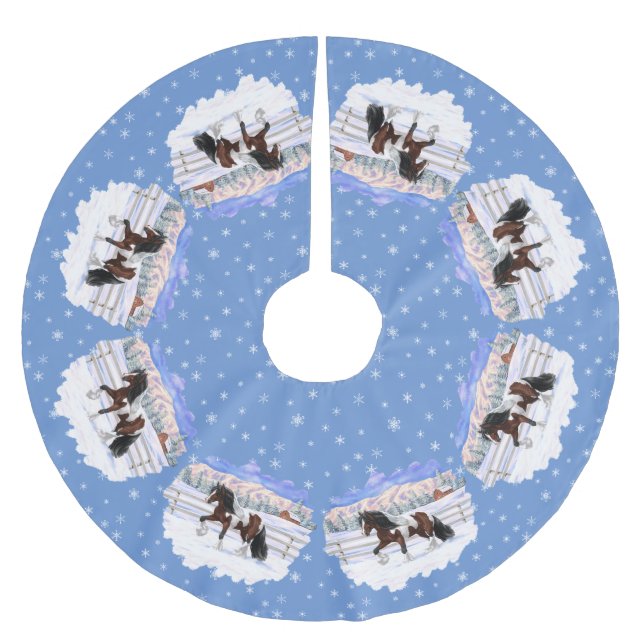 Bay Pinto Brown Skewbald Gypsy Vanner Tinker Horse Brushed Polyester Tree Skirt (Front)