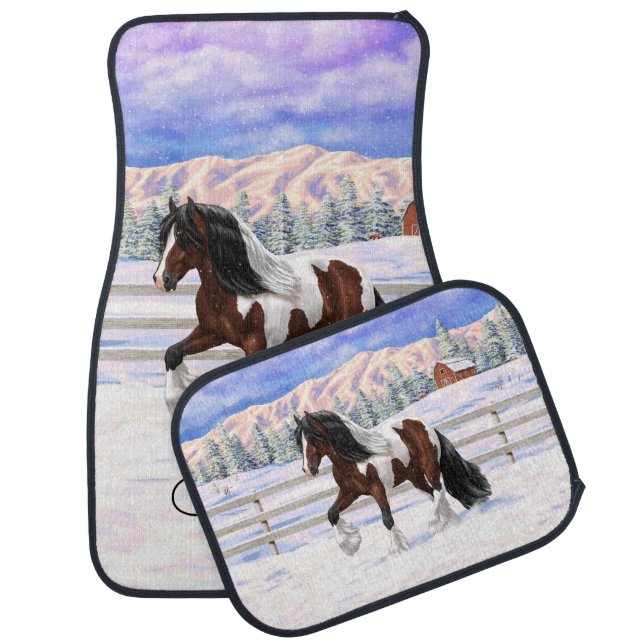 Bay Pinto Brown Skewbald Gypsy Vanner Tinker Horse Car Floor Mat (Set)