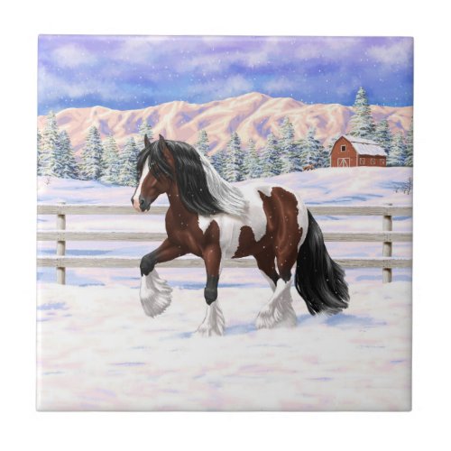 Bay Pinto Brown Skewbald Gypsy Vanner Tinker Horse Ceramic Tile
