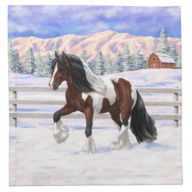 Bay Pinto Brown Skewbald Gypsy Vanner Tinker Horse Cloth Napkin (Front)