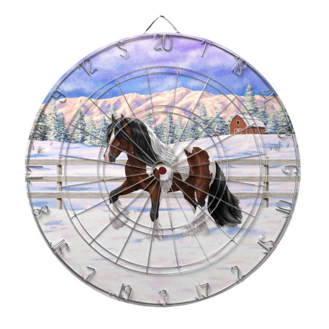 Bay Pinto Brown Skewbald Gypsy Vanner Tinker Horse Dart Board (Front)