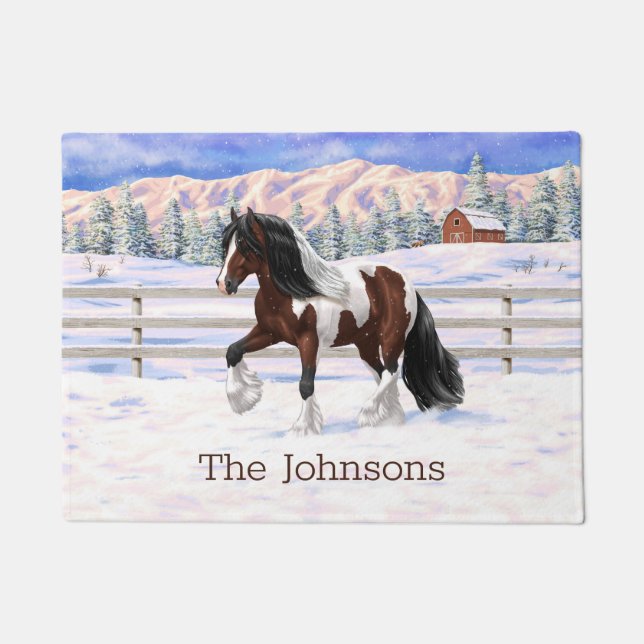 Bay Pinto Brown Skewbald Gypsy Vanner Tinker Horse Doormat (Front)