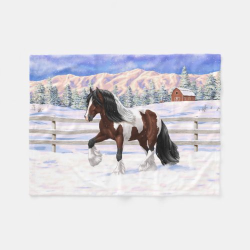 Bay Pinto Brown Skewbald Gypsy Vanner Tinker Horse Fleece Blanket