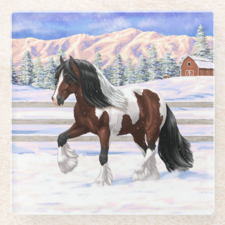 Bay Pinto Brown Skewbald Gypsy Vanner Tinker Horse Glass Coaster