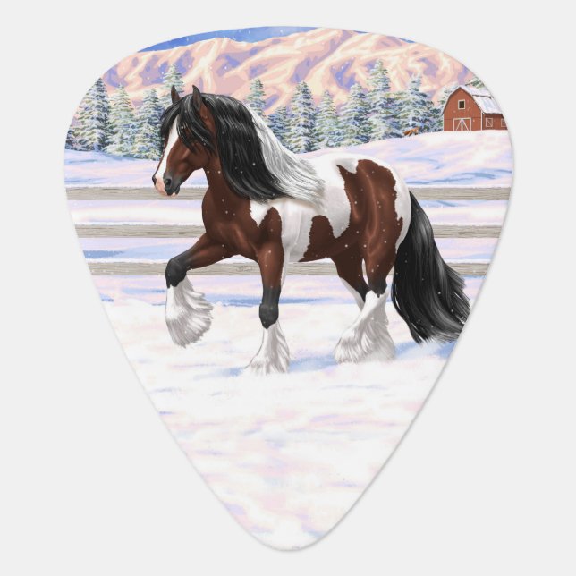 Bay Pinto Brown Skewbald Gypsy Vanner Tinker Horse Guitar Pick (Front)
