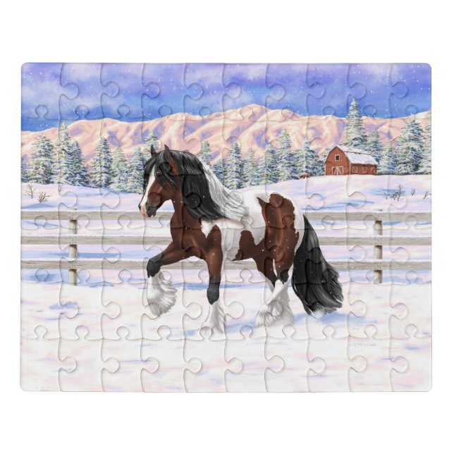 Bay Pinto Brown Skewbald Gypsy Vanner Tinker Horse Jigsaw Puzzle (Puzzle Horizontal)