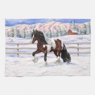 Bay Pinto Brown Skewbald Gypsy Vanner Tinker Horse Kitchen Towel