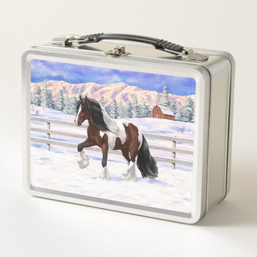 Bay Pinto Brown Skewbald Gypsy Vanner Tinker Horse Metal Lunch Box