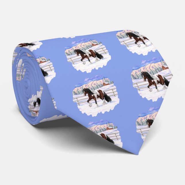 Bay Pinto Brown Skewbald Gypsy Vanner Tinker Horse Neck Tie (Rolled)