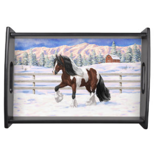 Bay Pinto Brown Skewbald Gypsy Vanner Tinker Horse Serving Tray