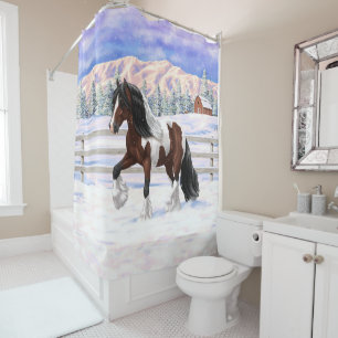 Bay Pinto Brown Skewbald Gypsy Vanner Tinker Horse Shower Curtain