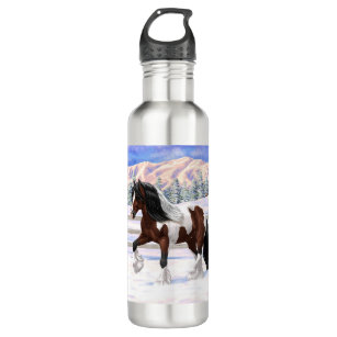 Bay Pinto Brown Skewbald Gypsy Vanner Tinker Horse Stainless Steel Water Bottle