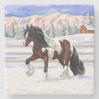 Bay Pinto Brown Skewbald Gypsy Vanner Tinker Horse Stone Coaster