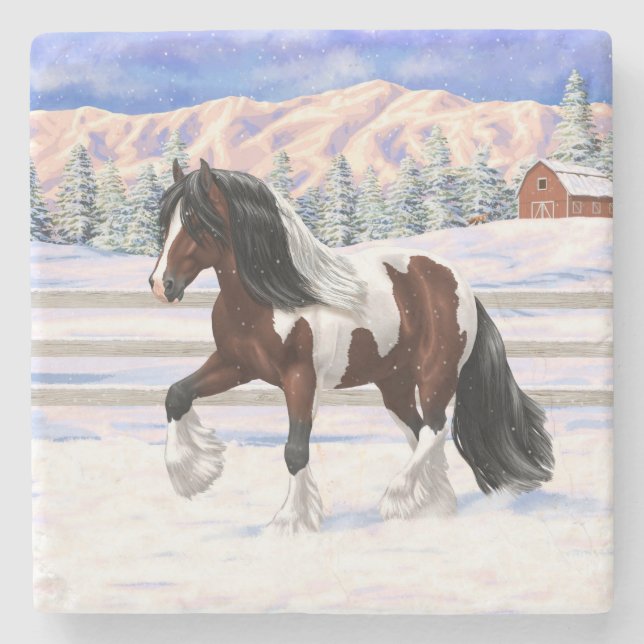 Bay Pinto Brown Skewbald Gypsy Vanner Tinker Horse Stone Coaster (Front)