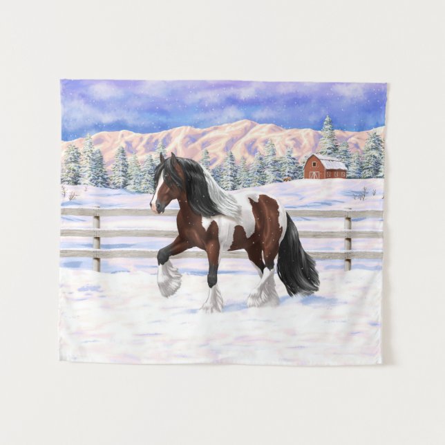 Bay Pinto Brown Skewbald Gypsy Vanner Tinker Horse Tapestry (Front (Horizontal))