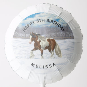 Bay Pinto Gypsy Vanner Draft Horse In Snow Balloon