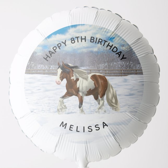 Bay Pinto Gypsy Vanner Draft Horse In Snow Balloon (Front)