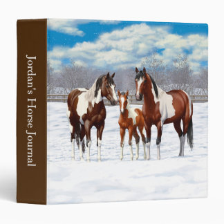 Bay Pinto Paint Horses In Winter Snow 3 Ring Binder