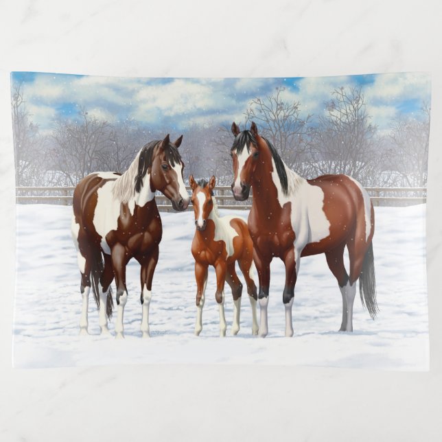 Bay Pinto Paint Horses In Winter Snow Trinket Tray (Front)