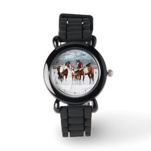 Bay Pinto Paint Horses In Winter Snow Watch