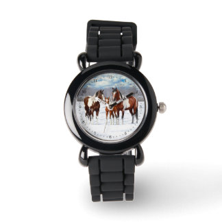 Bay Pinto Paint Horses In Winter Snow Watch
