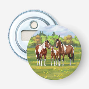 Bay Pinto Paint Quarter Horses In Summer Pasture Bottle Opener